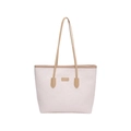 Chic embossed white tote bag with cartoon patterns and brown shoulder straps for women - With Ornament / Khaki