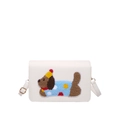Borsa a tracolla in pelle PU bianca con ricamo a forma di cane e finiture in oro - Bianco