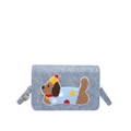 Borsa a tracolla in denim blu con ricamo di un cucciolo e tracolla regolabile - Blu