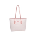 Pink embossed tote bag with heart patterns and long handles for stylish commuting - With Ornament / Pink