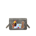 Borsa a tracolla grigia con ricamo a forma di cucciolo in ciniglia e tracolla regolabile - grigio scuro