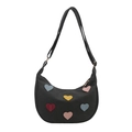 Borsa hobo nera minimalista con toppe a cuore colorate e tracolla regolabile - Nero