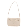 Minimalist cream white shoulder bag with drawstring detail and golden eyelets for women - White
