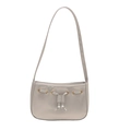 Minimalist silver faux leather baguette bag with drawstring detail and gold eyelets - Silver