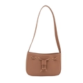 Minimalist brown leather shoulder bag with decorative drawstring knots and gold grommets - Khaki
