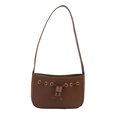 Retro minimalist square underarm bag in dark brown matte leather with drawstring detail - Brown