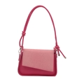 Retro Damen Schultertasche in Rosarot mit Stoffeinsatz und langen Knotengurten - Rosenrosa