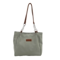 Borsa tote minimalista in nylon grigio con spalline marroni e catena in metallo argento - Verde