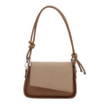 Braune Ledertasche mit beigem Canvas, asymmetrischer Klappe und geknotetem Riemen - Khaki