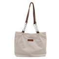 Borsa tote beige capiente da donna con tracolla in pelle e catena alla moda - Bianco