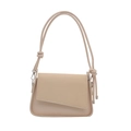 Beige Achseltasche aus Kunstleder mit gewebter Klappe und geknoteten Trägern - Gebrochenes Weiß