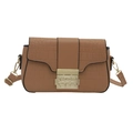Chic tan crocodile-embossed crossbody bag with gold rectangular buckle and strap - Khaki