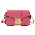 Chic rose pink shoulder bag with faux crocodile texture and gold hardware logo - Pink