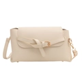 Chic beige crossbody bag with knotted strap detail and elegant gold hardware - White