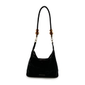 Bolso tote negro minimalista con cuentas de ámbar en la correa y letras doradas - Negro