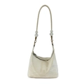 Bolso tote chic de cuero sintético blanco roto con textura plisada y cuentas - Blanco