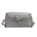 Elegant grey square shoulder bag with flap closure and metal buckle on white background - Silver
