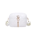 Witte gewatteerde crossbodytas met gouden S-logo, kwastje en bedrukte brede schouderband - Wit