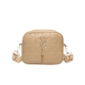 Chique gewatteerde beige crossbodytas met gouden SS-logo en brede riem met letters - Khaki