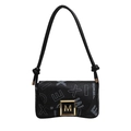 Chic black flap crossbody bag with geometric letter print and gold M logo buckle - Black