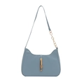 Chic foggy blue underarm bag with gold metal lock and chain strap on white background - Blue