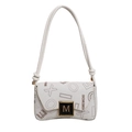 White contrast letter print shoulder bag with gold M-buckle and thin strap - Off White