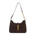 Minimalist dark brown leather hobo bag with a gold metal clasp and chain shoulder strap - Brown