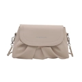 Elegante borsa a tracolla beige plissettata con catena argento e chiusura a patta - Bianco Sporco