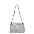 Elegante silberne Schultertasche mit blauen und goldenen Schmetterlingsstickereien - Schmetterling-Stil
