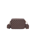 Brown rectangular crossbody bag with letter M monogram print and wide woven shoulder strap - Brown