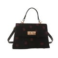Minimalist black corduroy crossbody bag with red strawberry pattern and gold clasp - Black Strawberry Print