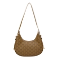 Brown half-moon underarm bag with M monogram print and golden zipper detail - Khaki