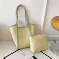 Set borsa tote grande giallo chiaro e verde con tracolla regolabile per la primavera - Set da 2 pezzi (Tote + Pochette interna) / Verde