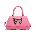 Pink square handbag with silver metal bow and wavy bottom edge for women - Pink