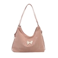 Pink minimalist canvas crossbody bag featuring a silver butterfly buckle and zipper closure - Pink