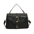 Classic black vintage crossbody bag with patchwork texture and golden hardware - Black