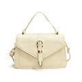 Minimalist cream white crossbody bag with U-shaped gold buckle and top handle - White