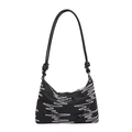 Bolso tote negro minimalista con bordado de ondas coloridas y detalles de lazos pequeños - Negro