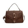 Vintage dark brown crossbody handbag with gold U-shaped buckle and leather texture - Brown