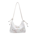 Bolso tote blanco con tres lazos y detalles de bordado ondulado multicolor - Blanco