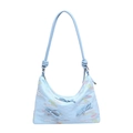 Bolso tote azul claro bordado con lazo decorativo y elegante patrón de ondas - Azul