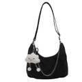 Fashionable black pleated crescent shoulder bag with cute cloud charm and chain strap - Black with Pendant
