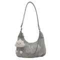 Grey pleated hobo bag with adjustable shoulder strap and cute cloud plush pendant - Silver With Pendant