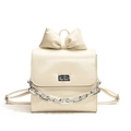 Zaino da donna bianco crema in pelle PU con fiocco e catena argentata con strass - Bianco