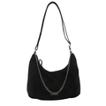 Black nylon hobo bag with silver chain and adjustable strap in 2024 trendy minimalist style - Black