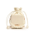 Sac seau plissé crème avec cordon de serrage et poignée élégante en perles nacrées - Blanc