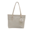 Minimalistische cremeweiße PU-Leder-Einkaufstasche mit silbernem Schriftzug und Anhänger - Off-White mit Anhänger