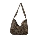Large leopard print canvas hobo bag with zipper closure and spacious casual design - Khaki
