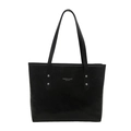 Large black leather tote bag with silver rivets and thin shoulder straps for women - Black without Pendant