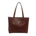 Brown faux leather tote bag with rivet accents and long shoulder straps on white background - Brown without Pendant